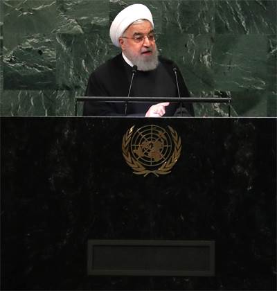 חסן רוחאני, נשיא איראן, בעצרת האו"ם / צילום: Reuters, Carlo Allegri
