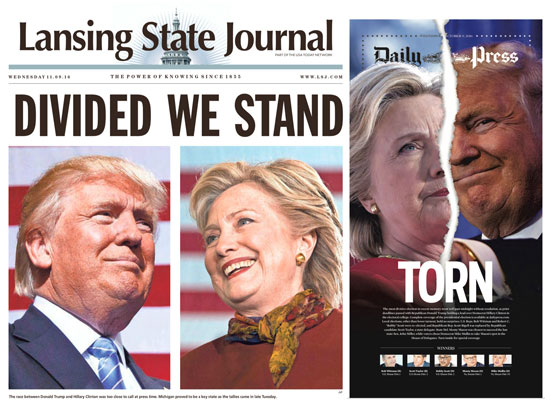 כותרות מן היום שלאחר ניצחון טראמפ על קלינטון. מבטאות את התדהמה ואת החששות