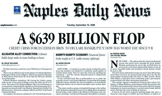 היום שבו קרס ליהמן ברדרס: שערי עיתונים בעולם ב-15.9.08