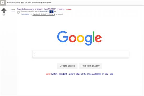 צילום המסך מרדיט שמוכיח כי גוגל שיתפה קישור לנאומו של טראמפ