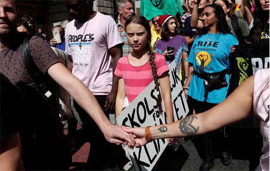 גרטה טונברג, מחאת האקלים בניו יורק / צילום: REUTERS/Shannon Stapleton