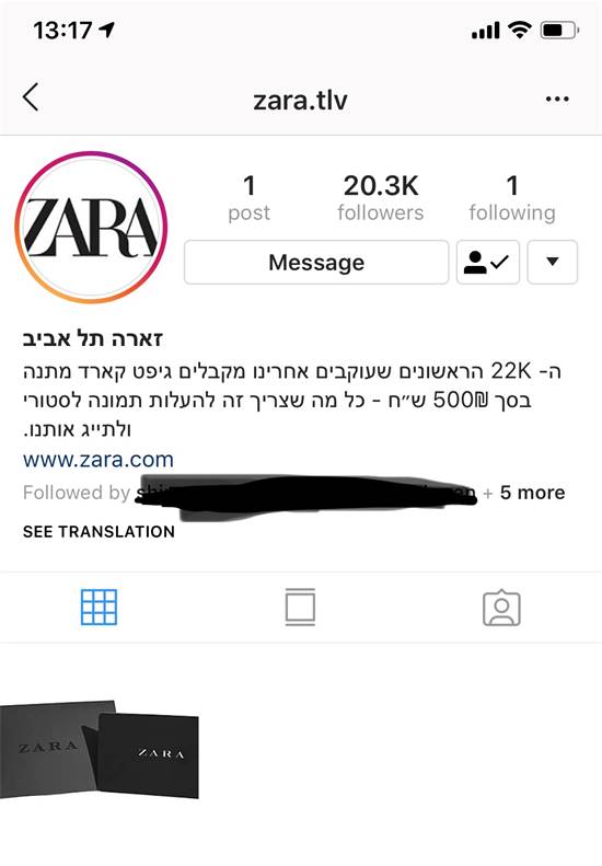 Fausse page instagram de Zara