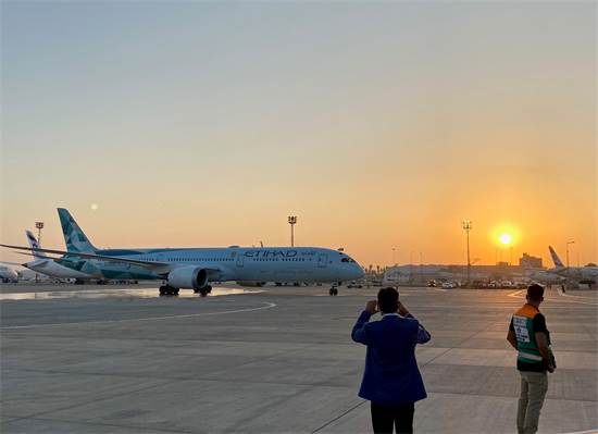 טיסה מסחרית ראשונה של אתיחאד נחתה בנתב"ג / צילום: מיכל רז חיימוביץ'