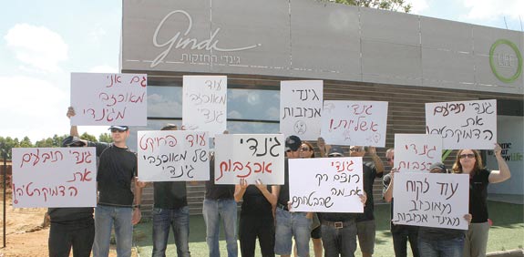 הפגנה מול משרדי גינדי בשכונת המשתלה / צילום: תמר מצפי