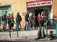 תור בכניסה ללשכת התעסוקה במדריד / צילום: רויטרס