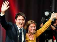 ראש ממשלת קנדה ג'סטין טרודו חוגג את ניצחונו בבחירות / צילום: רויטרס - Carlo Allegri
