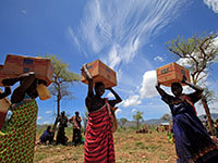 נשים סודאניות נושאות תרומות שמן מארגון המזון העולמי. שטחי חקלאות ענקיים / צילום: רויטרס
