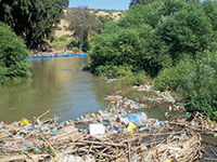 פסולת בנהר הירדן. כמות המטיילים והזבל הוכפלה השנה / צילום: ורה טרייטל
