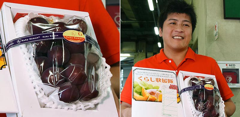 קופסת ענבים ב-11 אלף דולר מכירה פומבית, יפן, Ruby Roman grapes / צילום: וידאו