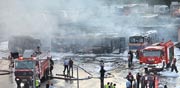 השריפה בחניון האוטובוסים של דן הסמוך לקרקע שלגביה מתקיים המו"מ / צילום: ניב אהרונסון, וואלהNEWS