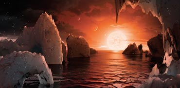 הדמיה של פני השטח התיאורטיים על כוכב הלכת TRAPPIST-1f / צילום: רויטרס