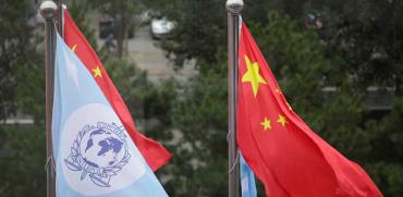 דגלי סין והאינטרפול/ צילום:רויטרס Jason Lee