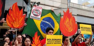 הפגנה נגד בולסונארו בצ'ילה / צילום: רויטרס - Rodrigo Garrido