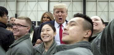 הנשיא דונלד טראמפ בבסיס האמריקאי ראמשטיין בגרמניה, 2018 / צילום: Andrew Harnik, Associated Press