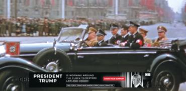סרטון של המפלגה הנאצית בברלין ופופ אפ של קמפיין הבחירות של טראמפ / צילום: מתוך יוטיוב