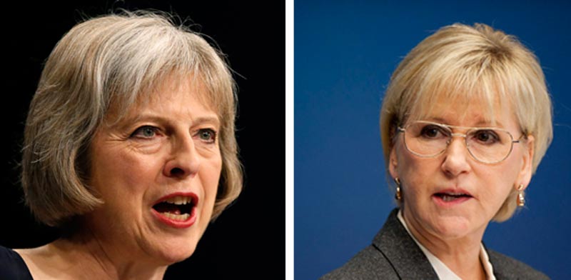  מרגרט וולסטרום,תרזה מאי שרות החוץ של שבדיה  ובריטניה / צילומים: רויטרס