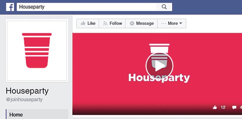 דף הפייסבוק של Houseparty