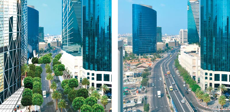 דרך בגין לפני ואחרי / הדמיה: עירית תל אביב