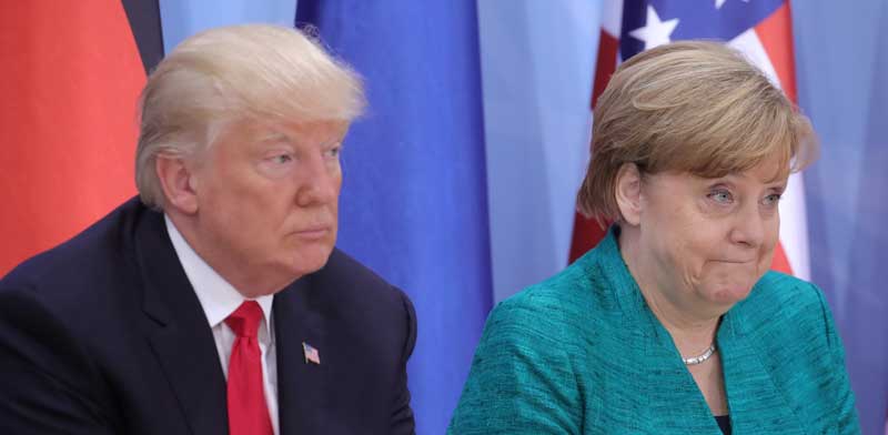 נשיא ארה"ב, דונלד טראמפ והקנצלרית הגרמניה, אנגלה מרקל / צילום:רויטרס - POOL New