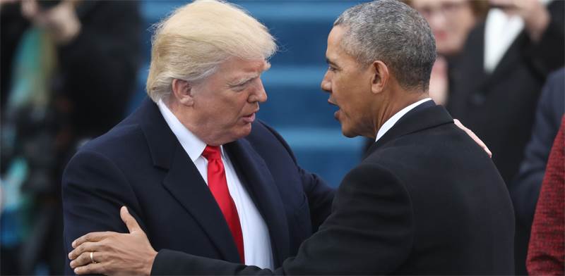 הנשיא דולנד טראמפ והנשיא ברק אובמה בטקס מינויו של טראמפ לנשיא בינואר 2016 / צילום: רויטרס