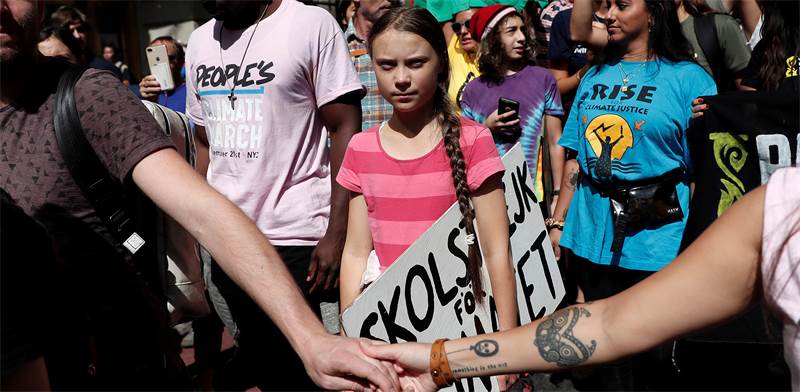 גרטה טונברג, מחאת האקלים בניו יורק / צילום: REUTERS/Shannon Stapleton