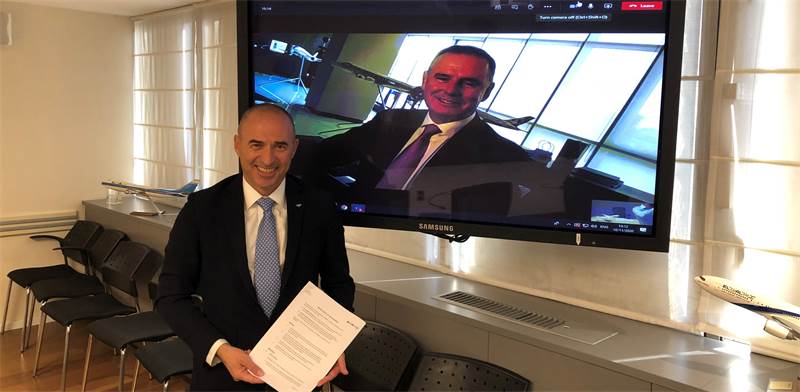 Gonen Usishkin and Tony Douglas at virtual signing of cooperation MOU / Photo: El Al, PR